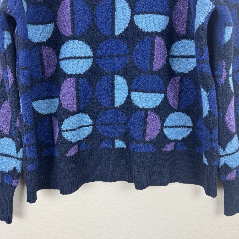 Time And Tru Intarsia Pullover Knit Sweater Blue Lagoon Geometric Retro XL 16-18 - Picture 9 of 12